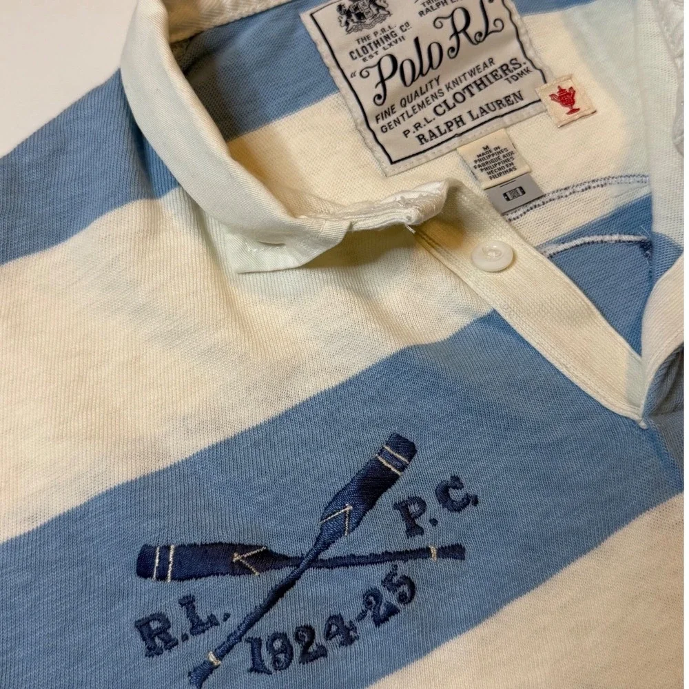 Polo Ralph Lauren Rugby Shirt Size Md Striped Rowing Team Patched #2